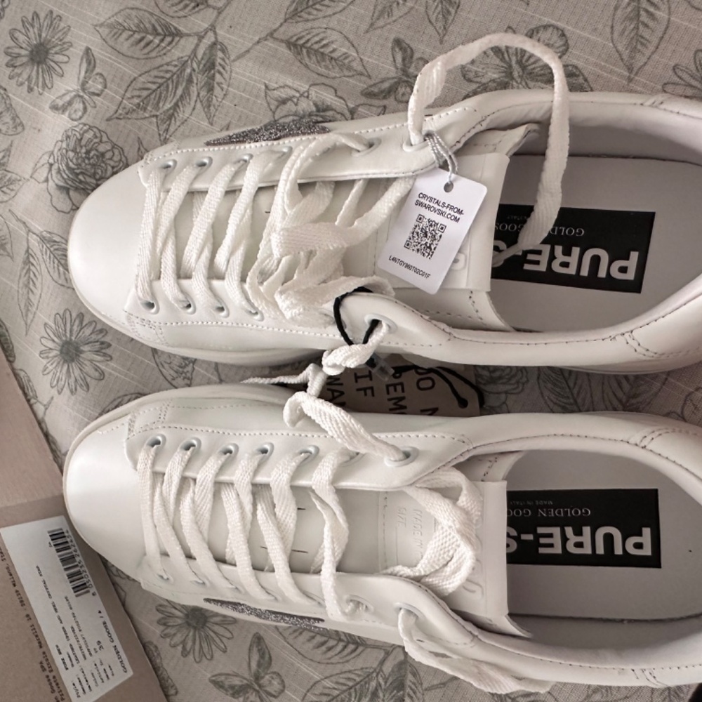 Golden goose Womens  Purestar in white leather w silver Swarovski crystal star - Picture 3 of 16